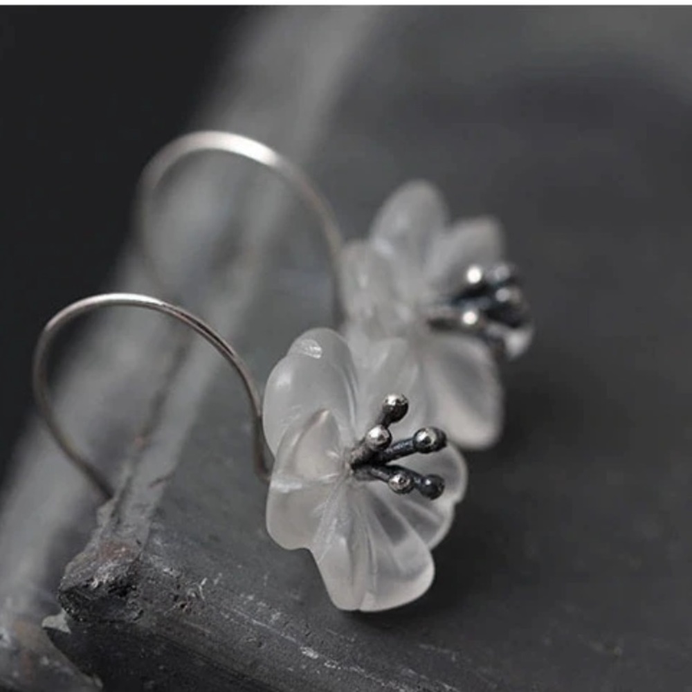 Flower earrings sterling silver &frosted crystal - Picture 7 of 8